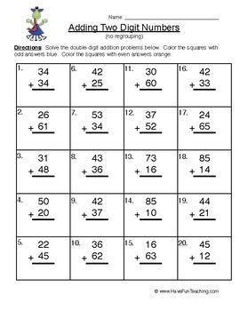 We have seasonal math addition worksheets and math addition games plus tons of clever free addition worksheets that will make kids excited to teachers, parents, and homeschoolers alike will love these free math worksheets and math printables to add extra practice, summer learning, or. Two Digit Addition Without Regrouping Worksheet by Have ...