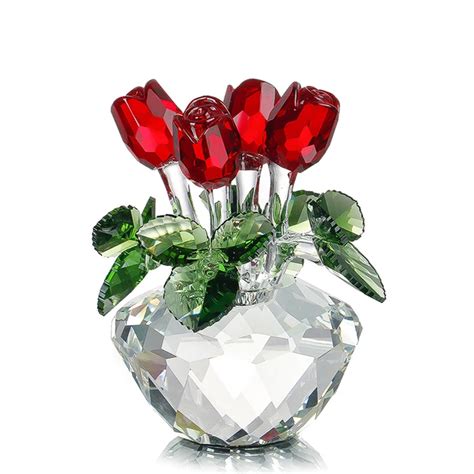 Handd Red Rose Ts For Her Art Glass Figurine Ornament Spring Bouquet