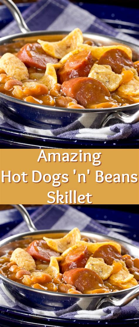 Add a hot dog to each bun and top with about 3 tablespoons of baked beans. Amazing Hot Dogs 'n' Beans Skillet | Recipe | Hot dog skillet recipe, Hot dogs, beans, Hot dog ...