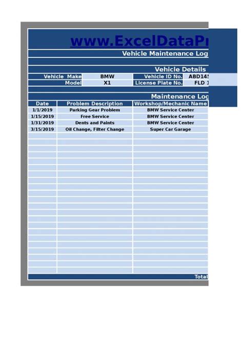 Cost Sheet Format In Excel 32395 Vehicle Maintenance Log Excel Template