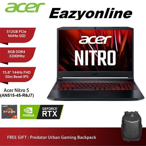 Acer Nitro 5 An515 45 R6j7 156 Fhd 144hz Gaming Laptop Ryzen 7