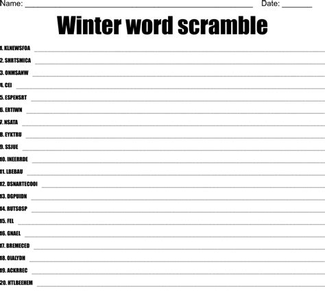 Winter Word Scramble Printable