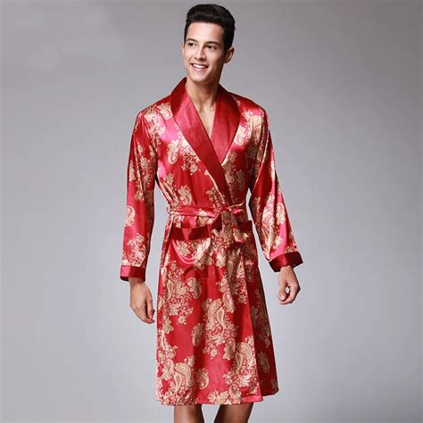 Ssh070 New Satin Silk Robe Male Spring Autumn Long Sleeve Sleepwear