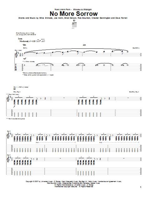 No More Sorrow Sheet Music Linkin Park Guitar Tab