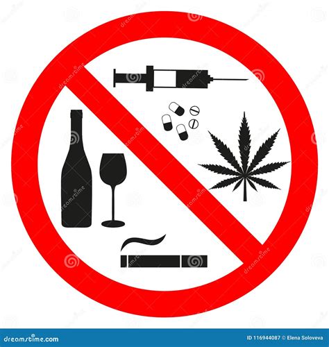 Forbidding Signs `no Smoking` `no Drugs` `no Cannabis` And `no Alcohol` On A White Background