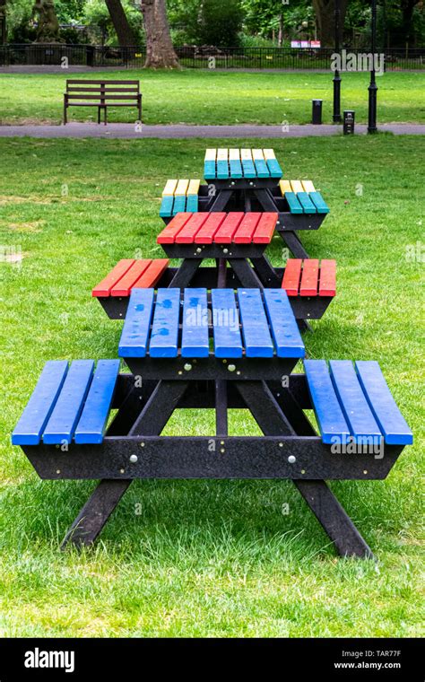 Coloured Picnic Tables Hi Res Stock Photography And Images Alamy