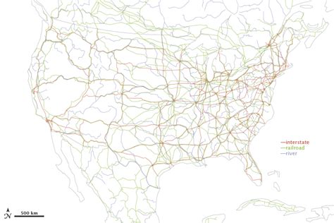 Digital Usa Map Curved Projection With Cities And Highways