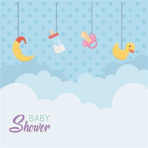 Tarjeta De Baby Shower Con Accesorios Colgantes Vector Gratis