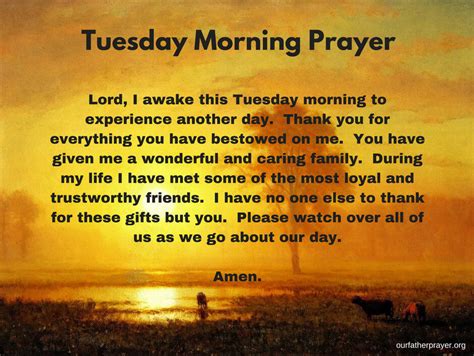 Tuesday Morning Prayer ⋆ Our Father Prayer Christians United In Faith