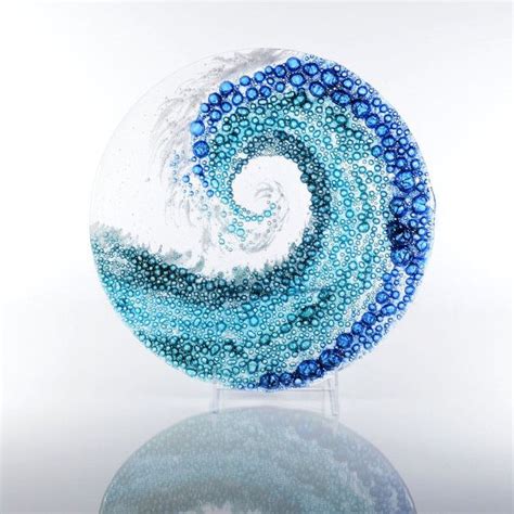 Fused Glass Art Panel Round Crashing Ocean Waves Rolling Etsy Fused Glass Art Glass Art