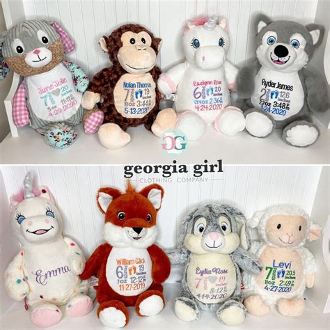 Personalized Embroidered Stuffed Animals Birth Stat Stuffed Etsy