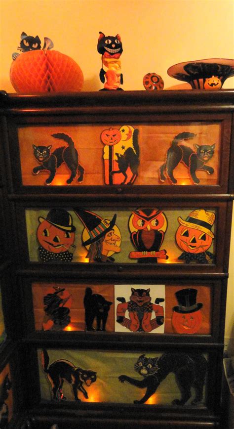 One Of My Bookcases With Vintage Decorations Halloween