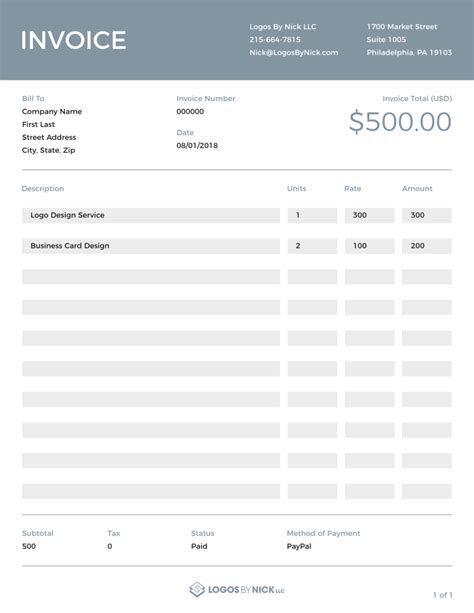 Invoice templates are available in pdf, word, excel formats. Logo Design Invoice Template | Free Editable PDF - Logos ...