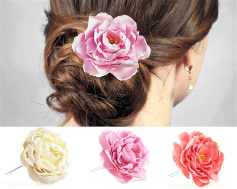 Large Peony Flower Hair Pin Realistic Big Flowers Hair Clip Etsy