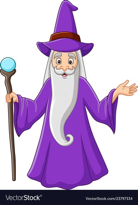 Illustration Of Cartoon Old Wizard Holding Magic Stick Download A Free