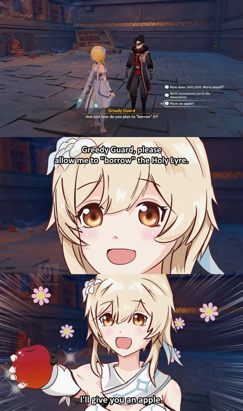 Lumine Bribes The Guard Genshin Impact Memes De Anime Meme De Anime Memes De Videojuegos