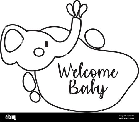 Baby Shower Frame Card With Elephant And Welcome Baby Lettering Line