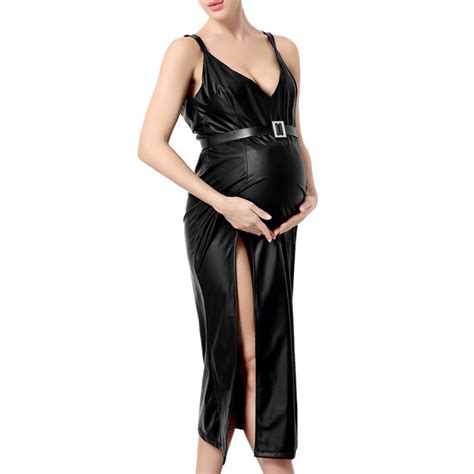 Sexy Pregnant Women Dress Photography Props Sleeveless V Neck Maternity Clothes High Elastic Pu