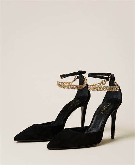 Leather Court Shoes With Chain And Strap Woman Black Twinset Milano