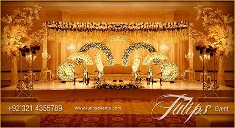 Gold Theme Stage Setup Design Ideas In Pakistan Wedding Stage Design