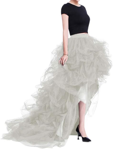 Wdpl Womens High Waist Long Maxi High Low Ruffles 4 Layers Party Tulle