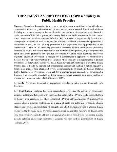 Pdf Treatment As Prevention Tasp A Strategy In Public Health Practice