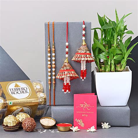 Buy Send Sneh Bhaiya Bhabhi Rakhi Set Bamboo With Ferrero Rochers