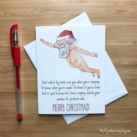 Funny Naked Santa Christmas Card Giant Naked Santa Merry Etsy