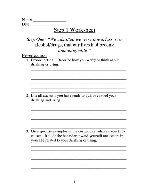 Free Printable Na 12 Step Worksheets