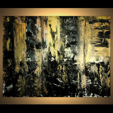 Original Abstract Painting Black Gold And Silver