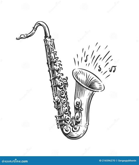 hand drawn sketch of saxophone isolated vector art musical instrument for design decoration