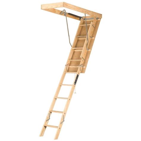 Louisville Premium 8 Ft To 10 Ft Capacity Wood Folding Attic Ladder At