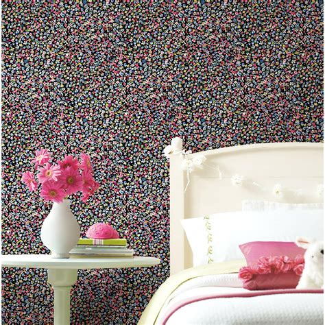 Roommates Black And Pink Petite Floral Peel And Stick Wallpaper