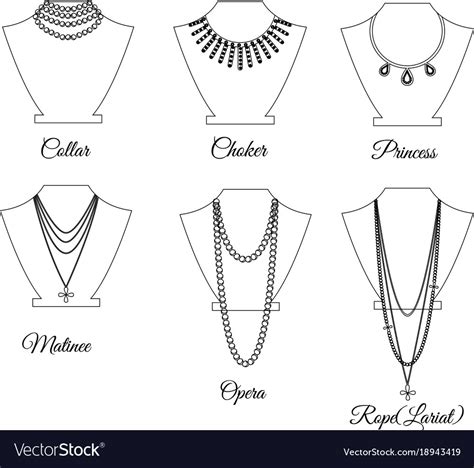 Types Of Necklaces By Length Outline Royalty Free Vector