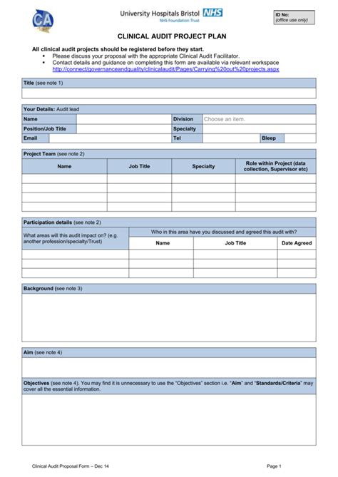 Ubht Clinical Audit Project Registration Form