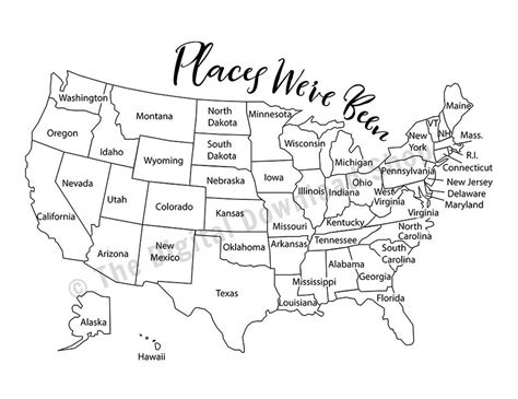 Places Ive Been Map Coloring Page Printable Usa Map Etsy United