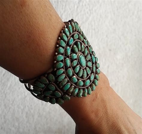 LMB Begay Navajo Bracelet Cuff Turquoise Sterling Silver Petit Point