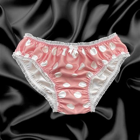 Pink Sissy Satin Polkadot Frilly Bows Panties Bikini Knicker Briefs