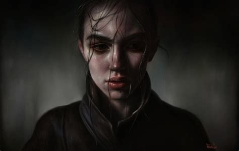 Wallpaper Realistic Painting Detail Women Dark Portrait Face