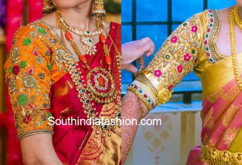 Floral Maggam Work Blouse Designs For Pattu Sarees South India Fashion