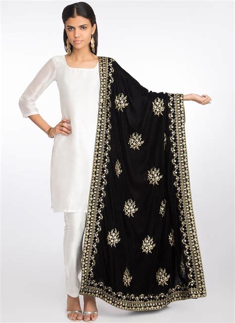 Black Heavy Embroidered Velvet Shawl Is On Micro Velvet Fabric And Features Embroidery Work