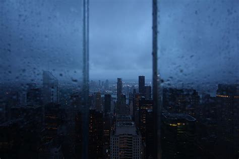 Hd Wallpaper Night City Window Rain Skyscrapers Aerial View