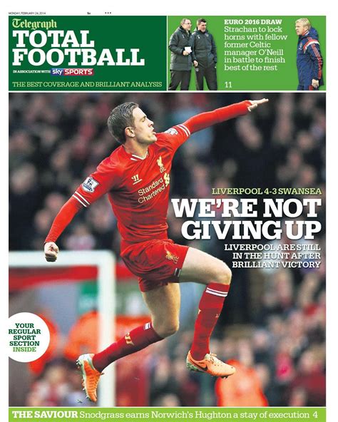 Uk Newspaper Back Pages Monday 24th Feb E Football