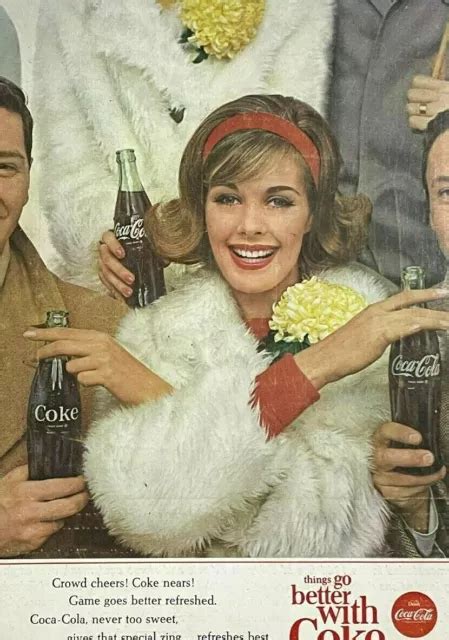 1963 vintage coca cola coke bottle print ad crowd cheer s woman fur coat 7 99 picclick