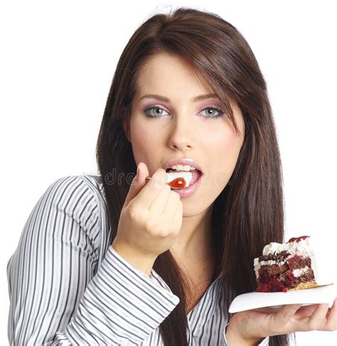 Woman Eating Piece Of Cake Stock Image Image 9437231