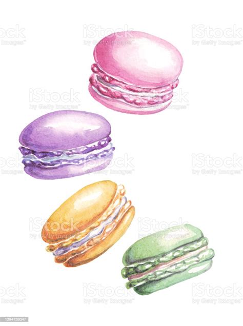 Macaroon Dessert Watercolor Illustration Handpainted Stock Illustration