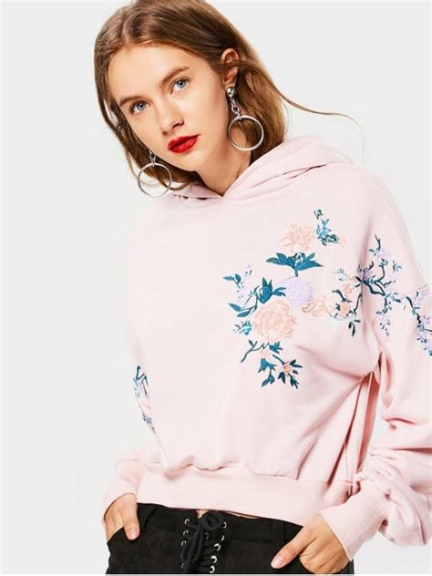 Floral Embroidered Drop Shoulder Hoodie