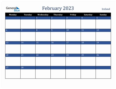 February 2023 Ireland Monthly Calendar With Holidays