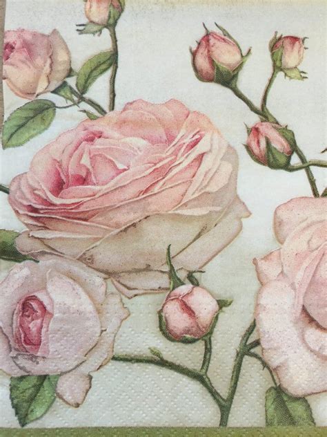 Paper Napkins For Decoupage Pink Roses Set Party Napkins Etsy