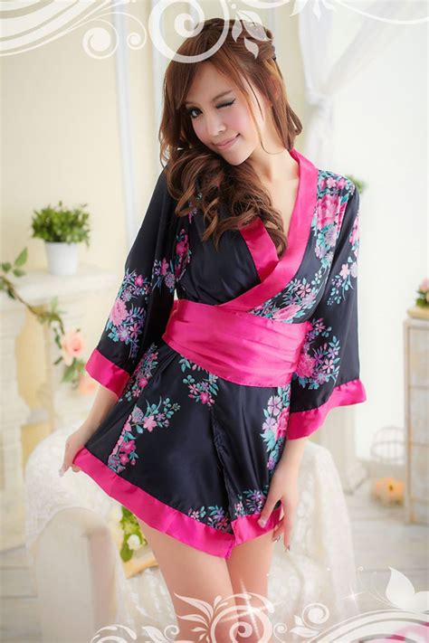 Sexy Lingerie Kimono Dress G String Japanese Sakura Style Sleepwear Underwear Uniform Costume